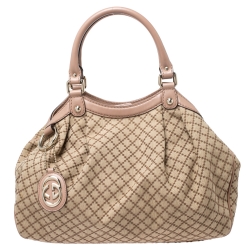 Pre Owned Gucci Beige Diamante Canvas and Leather Medium Sukey Tote 