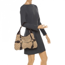 Pre Owned Gucci Brown/Beige GG Canvas 85th Anniversary Bridle Bit Hobo