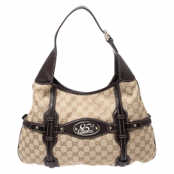 Pre Owned Gucci Brown/Beige GG Canvas 85th Anniversary Bridle Bit Hobo
