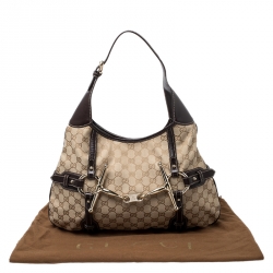 Pre Owned Gucci Brown/Beige GG Canvas 85th Anniversary Bridle Bit Hobo