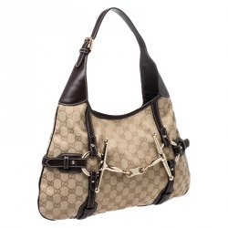 Pre Owned Gucci Brown/Beige GG Canvas 85th Anniversary Bridle Bit Hobo