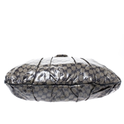 Pre Owned Gucci Navy Blue/Beige GG Crystal Canvas Large Hysteria Hobo