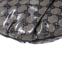 Pre Owned Gucci Navy Blue/Beige GG Crystal Canvas Large Hysteria Hobo