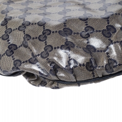 Pre Owned Gucci Navy Blue/Beige GG Crystal Canvas Large Hysteria Hobo
