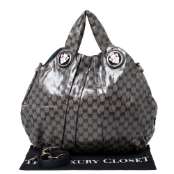 Pre Owned Gucci Navy Blue/Beige GG Crystal Canvas Large Hysteria Hobo