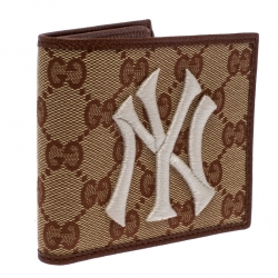 Gucci Beige/Brown GG Canvas New York Yankees Patch Bifold Wallet