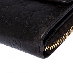 Gucci Dark Brown Guccissima Leather Flap Zip Around Continental Wallet