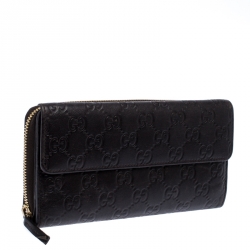 Gucci Dark Brown Guccissima Leather Flap Zip Around Continental Wallet