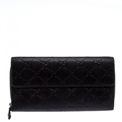 Gucci Dark Brown Guccissima Leather Flap Zip Around Continental Wallet