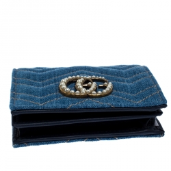 Gucci Blue Matelasse Denim GG Pearl Marmont Compact Wallet