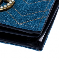 Gucci Blue Matelasse Denim GG Pearl Marmont Compact Wallet