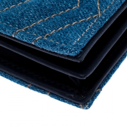Gucci Blue Matelasse Denim GG Pearl Marmont Compact Wallet
