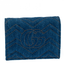 Gucci Blue Matelasse Denim GG Pearl Marmont Compact Wallet