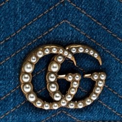 Gucci Blue Matelasse Denim GG Pearl Marmont Compact Wallet