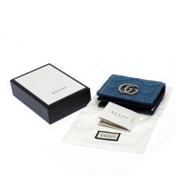 Gucci Blue Matelasse Denim GG Pearl Marmont Compact Wallet