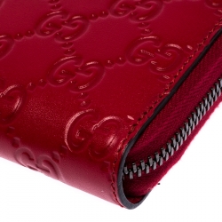 Gucci Red Guccissima Leather Zip Around Wallet