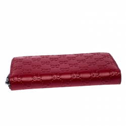 Gucci Red Guccissima Leather Zip Around Wallet