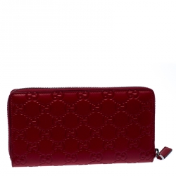 Gucci Red Guccissima Leather Zip Around Wallet