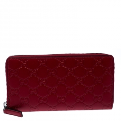 Gucci Red Guccissima Leather Zip Around Wallet
