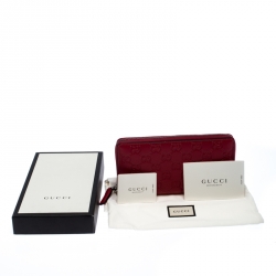 Gucci Red Guccissima Leather Zip Around Wallet