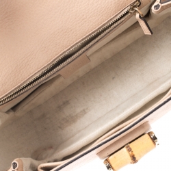 Pre Owned Gucci Beige Leather Bamboo Top Handle Bag