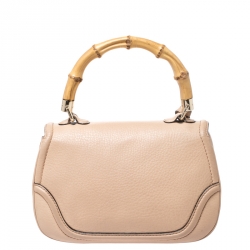 Pre Owned Gucci Beige Leather Bamboo Top Handle Bag
