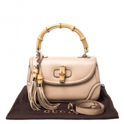 Pre Owned Gucci Beige Leather Bamboo Top Handle Bag