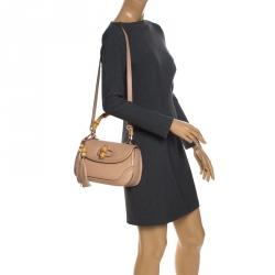 Pre Owned Gucci Beige Leather Bamboo Top Handle Bag