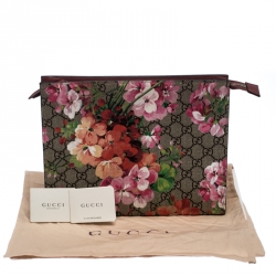 Pre Owned Gucci Beige GG Supreme Blooms Printed Canvas Pouch