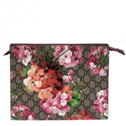Pre Owned Gucci Beige GG Supreme Blooms Printed Canvas Pouch