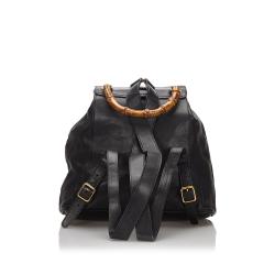 Pre Owned Gucci Black Bamboo Leather Drawstring Backpack