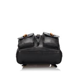 Pre Owned Gucci Black Bamboo Leather Drawstring Backpack