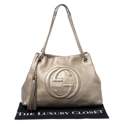 Pre Owned حقيبة كتف غوتشي سوهو متوسطة جلد ذهبية 