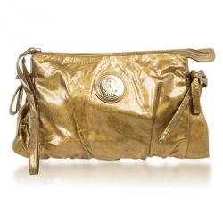 Pre Owned Gucci Gold Metallic Patent 'Hysteria' Clutch