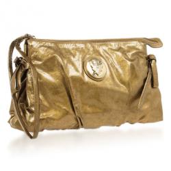 Pre Owned Gucci Gold Metallic Patent 'Hysteria' Clutch