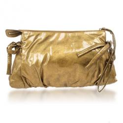 Pre Owned Gucci Gold Metallic Patent 'Hysteria' Clutch