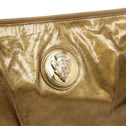 Pre Owned Gucci Gold Metallic Patent 'Hysteria' Clutch