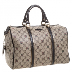 Pre Owned Gucci Brown/Beige GG Supreme Canvas Medium Tattoo Hearts Joy Boston Bag