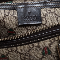 Pre Owned Gucci Brown/Beige GG Supreme Canvas Medium Tattoo Hearts Joy Boston Bag