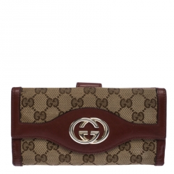 Gucci Beige/Red GG Canvas and Leather Sukey Continental Wallet