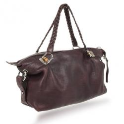 مملوكة مسبقًا Gucci Purple Leather Bamboo Bar Leather Tote