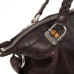 مملوكة مسبقًا Gucci Purple Leather Bamboo Bar Leather Tote
