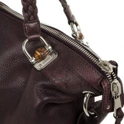 مملوكة مسبقًا Gucci Purple Leather Bamboo Bar Leather Tote