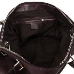 مملوكة مسبقًا Gucci Purple Leather Bamboo Bar Leather Tote