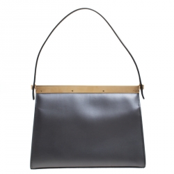 مملوكة مسبقًا حقيبة يد صغيرة غوتشي إطار جلد رمادية ميتالك