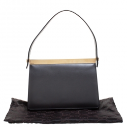 مملوكة مسبقًا حقيبة يد صغيرة غوتشي إطار جلد رمادية ميتالك