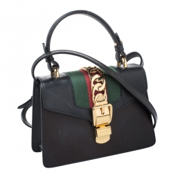 Pre Owned Gucci Black Leather Mini Sylvie Top Handle Bag