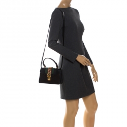 Pre Owned Gucci Black Leather Mini Sylvie Top Handle Bag