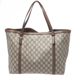 Pre Owned Gucci Beige/Brown GG Supreme Canvas Medium Nice Tote