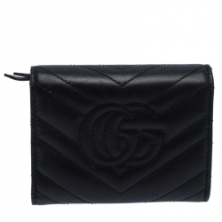 Gucci Black Leather Marmont Trifold Wallet